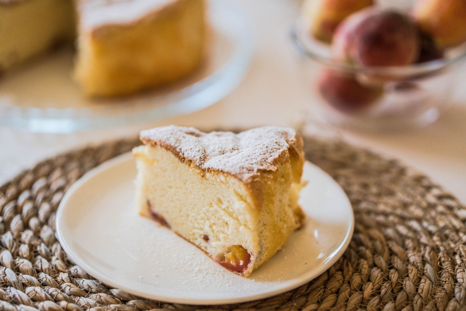 Slice of light homemade cake dusted with sugar, a sweet ending to Frank Sinatra recipes
