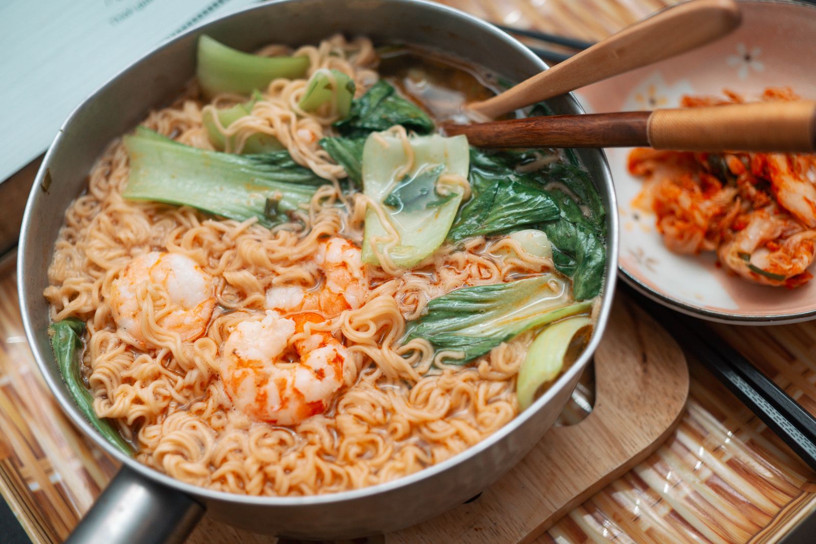 Spicy kimchi ramen with an egg