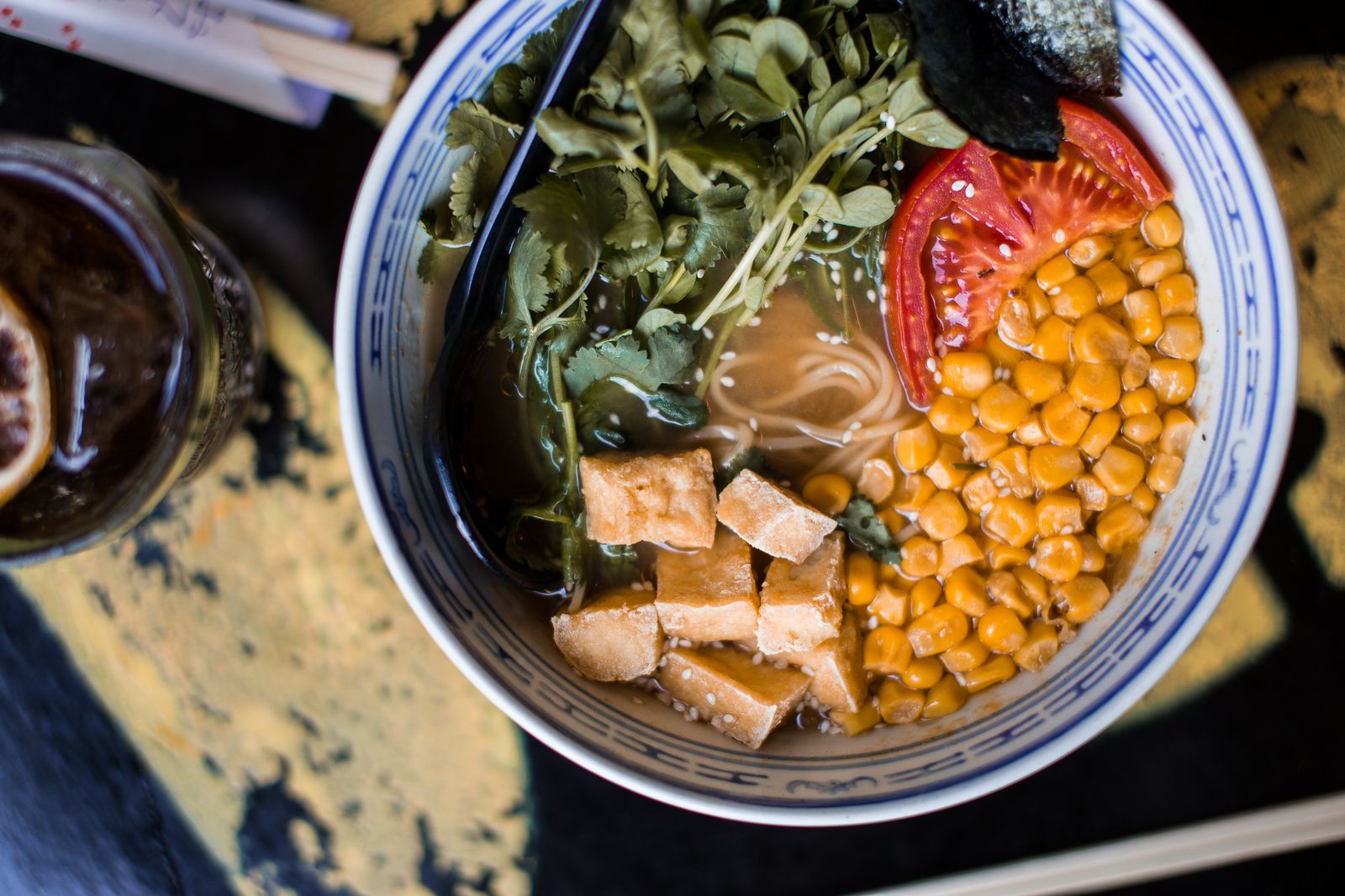 Ramen bowl with sweet corn, butter and green onion