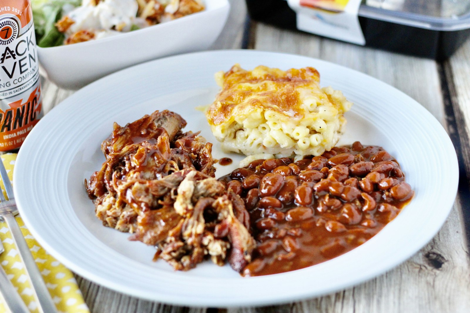 Southern style baked beans on a dinner plate