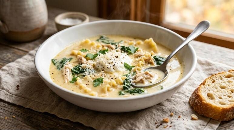 Viral soups: chicken Alfredo lasagna soup with spinach and ricotta