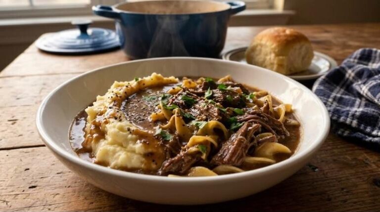 Egg noodle recipes like beef and noodles over mashed potatoes