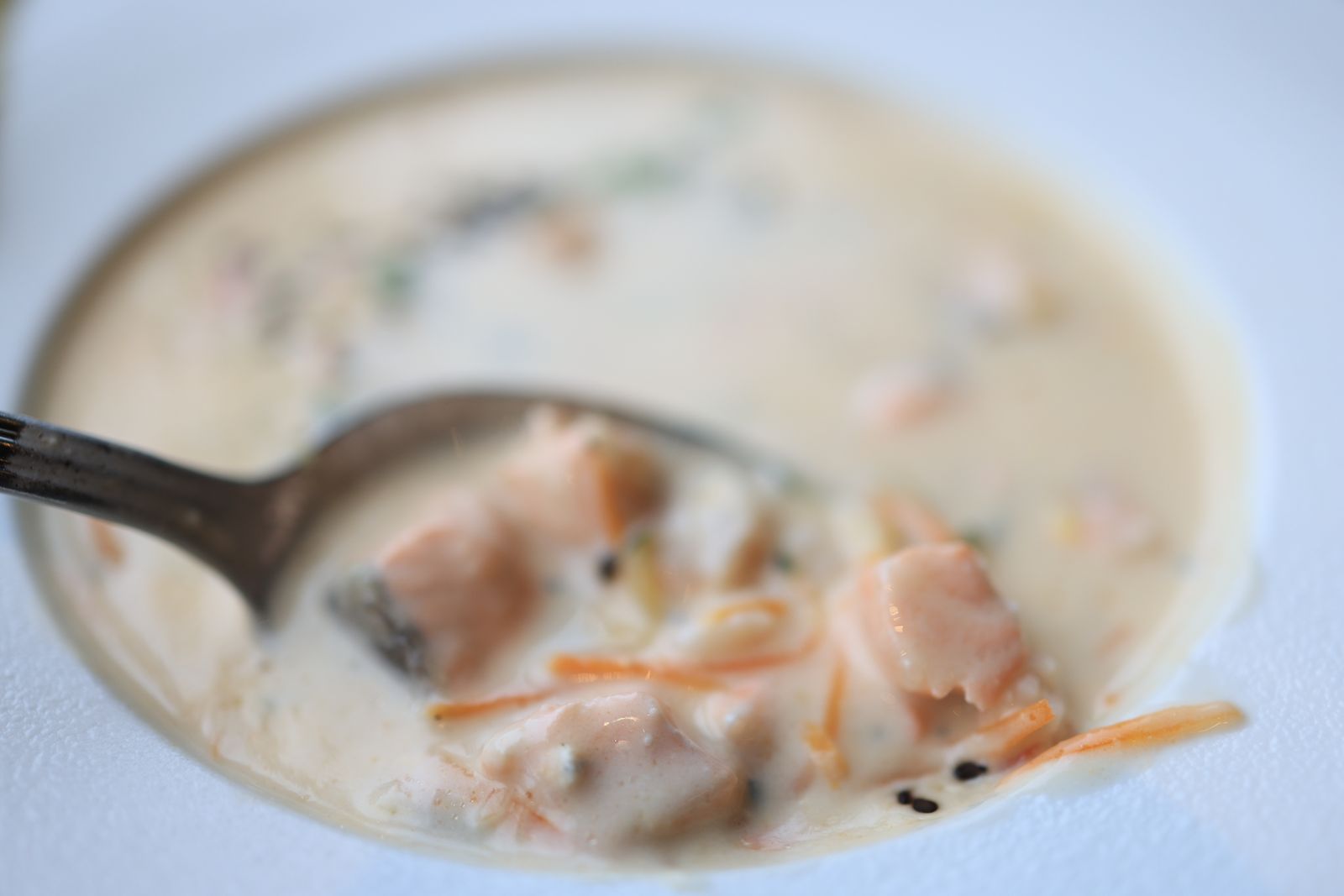 A bowl of creamy salmon chowder