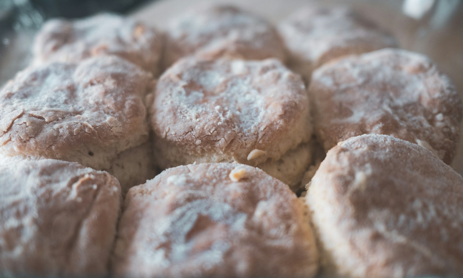 Fluffy buttermilk biscuits ready to split for mini ham biscuits