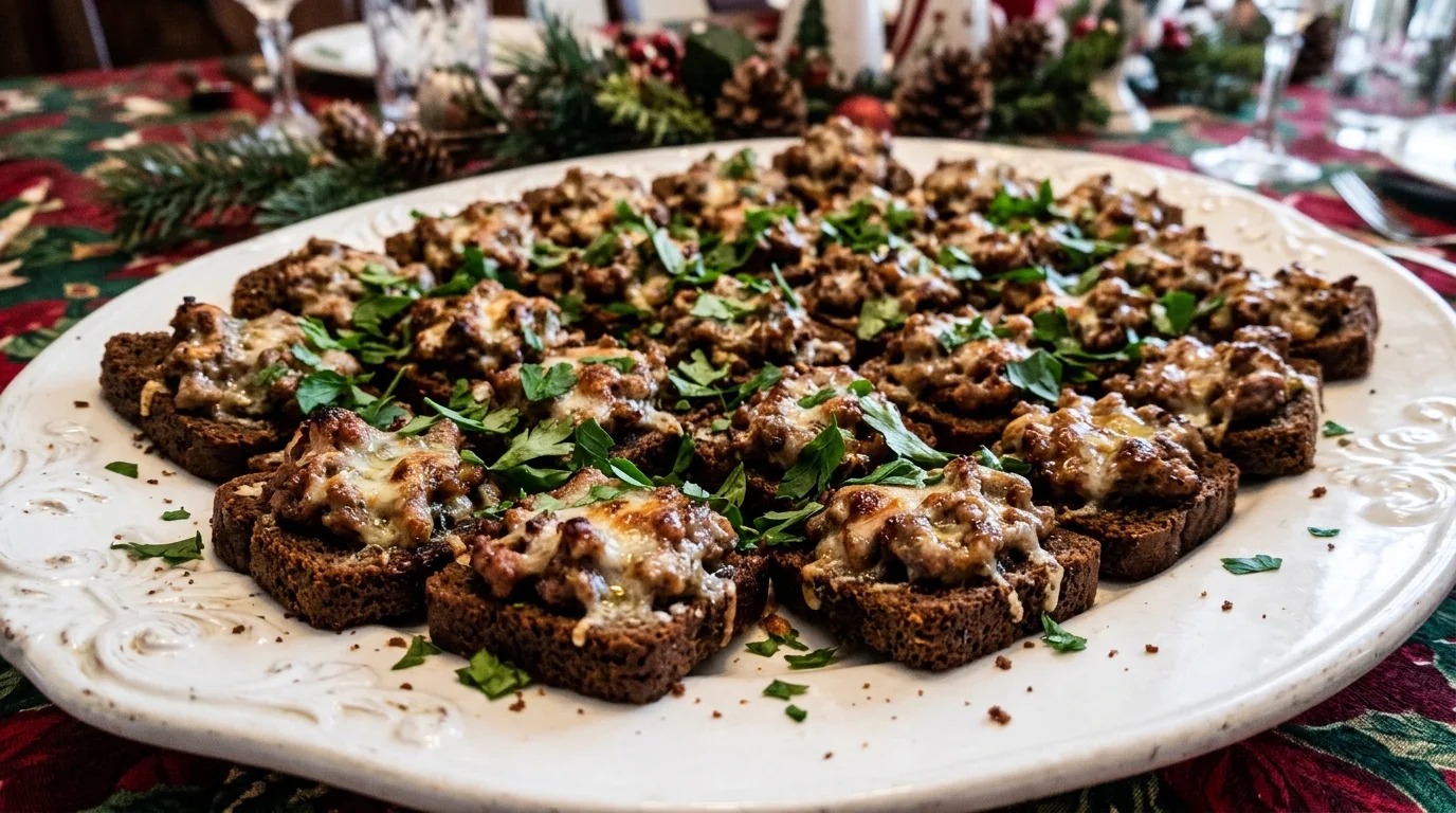 Grandma celebration appetizers platter of hanky panky party rye bites with parsley
