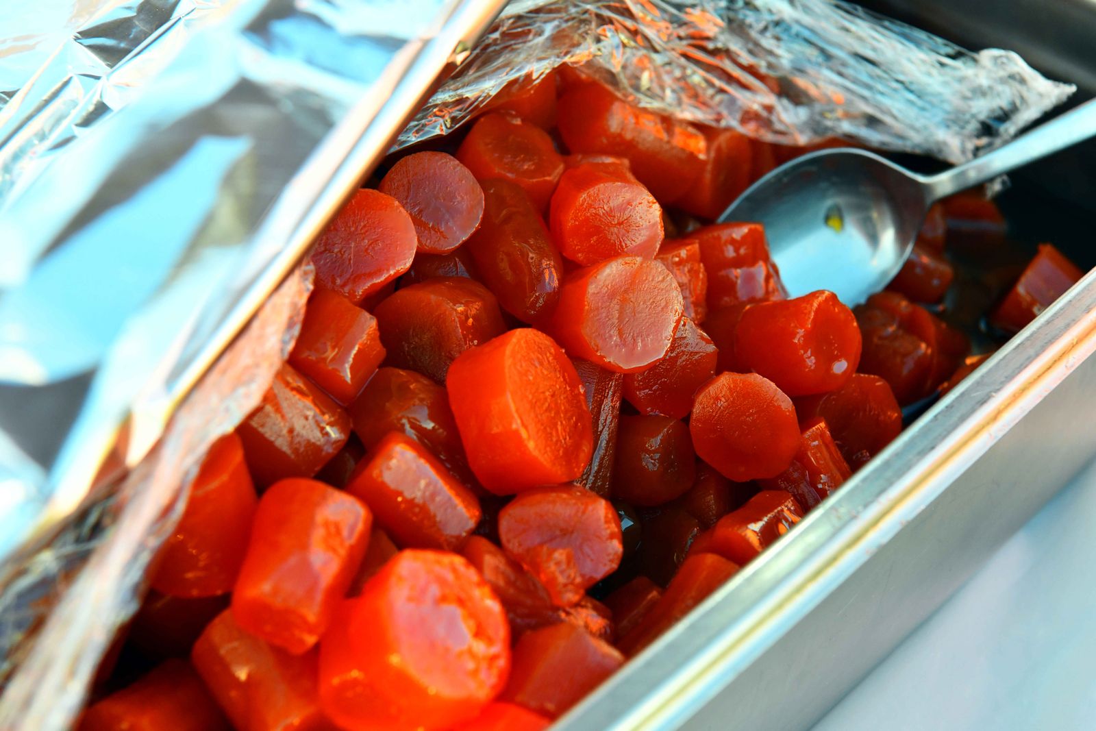 Glazed carrots in a serving tray