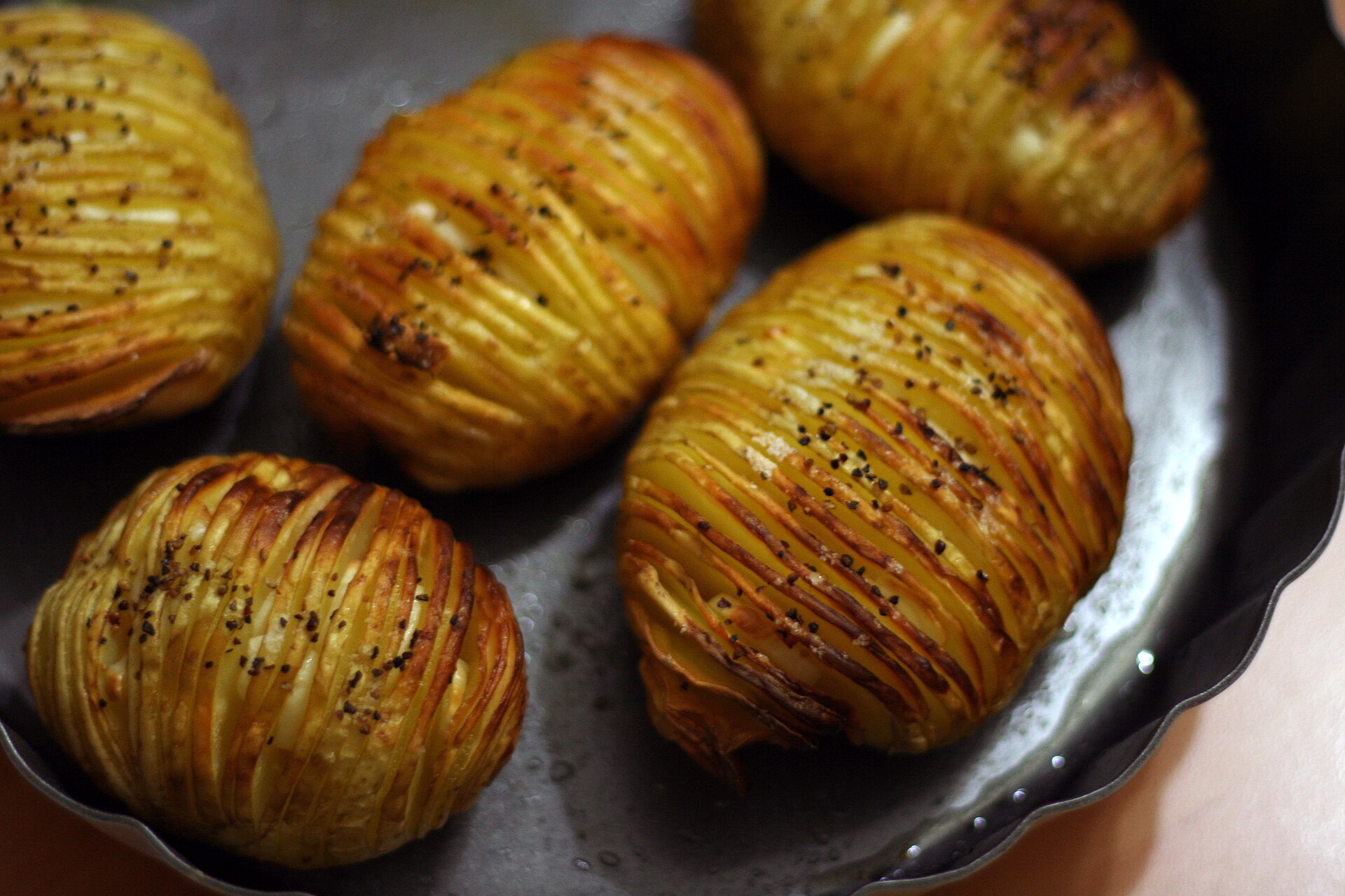 Hasselback potatoes with crispy fanned edges