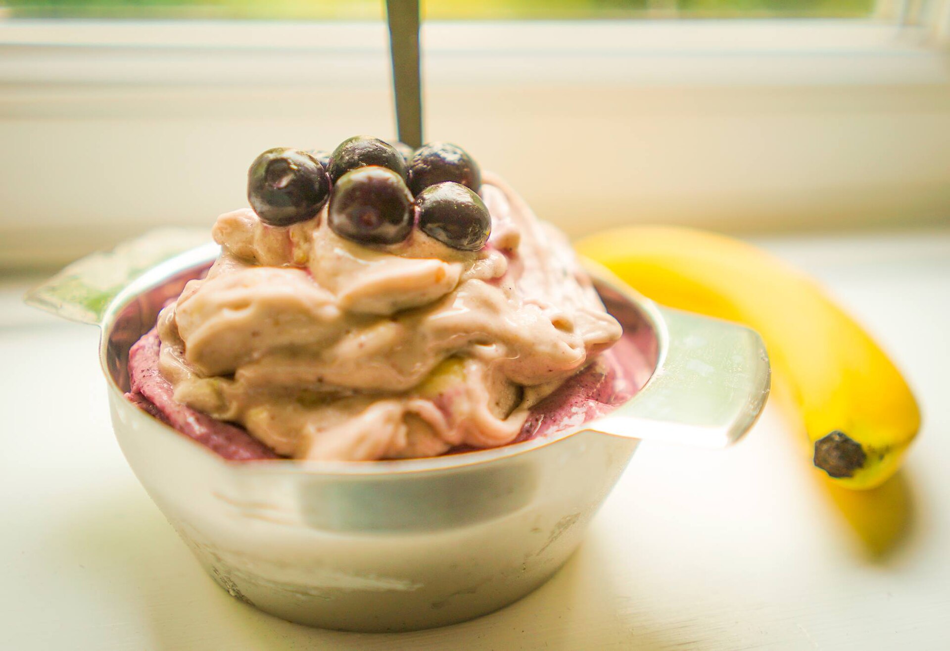 Banana nice cream with no added sugar in a bowl