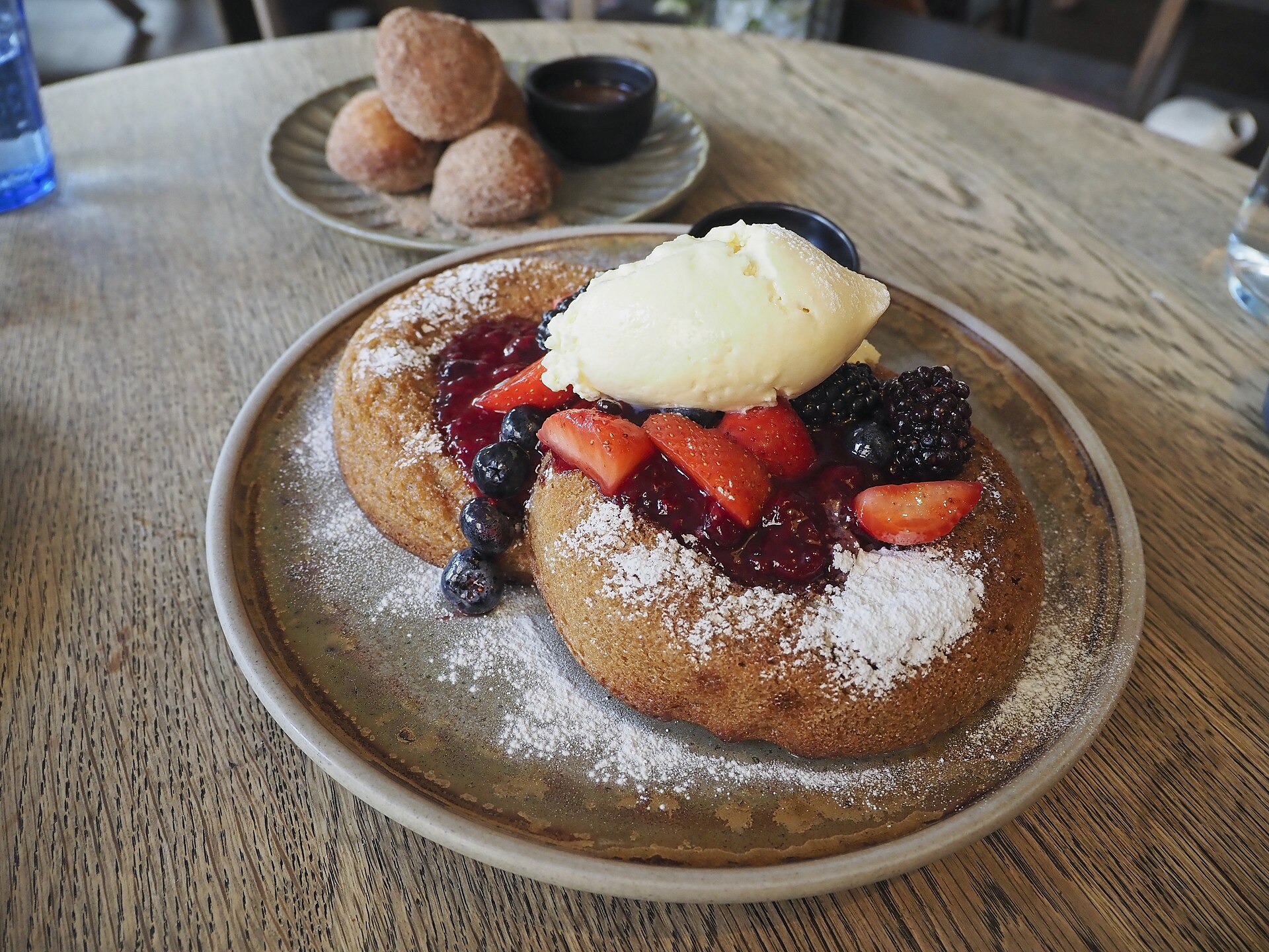Pancakes topped with warm berries instead of syrup