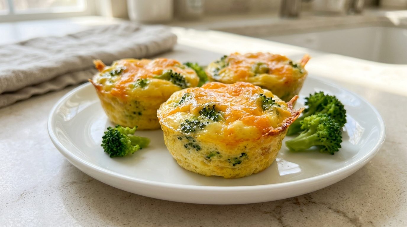 Broccoli cheddar cups with steamed broccoli
