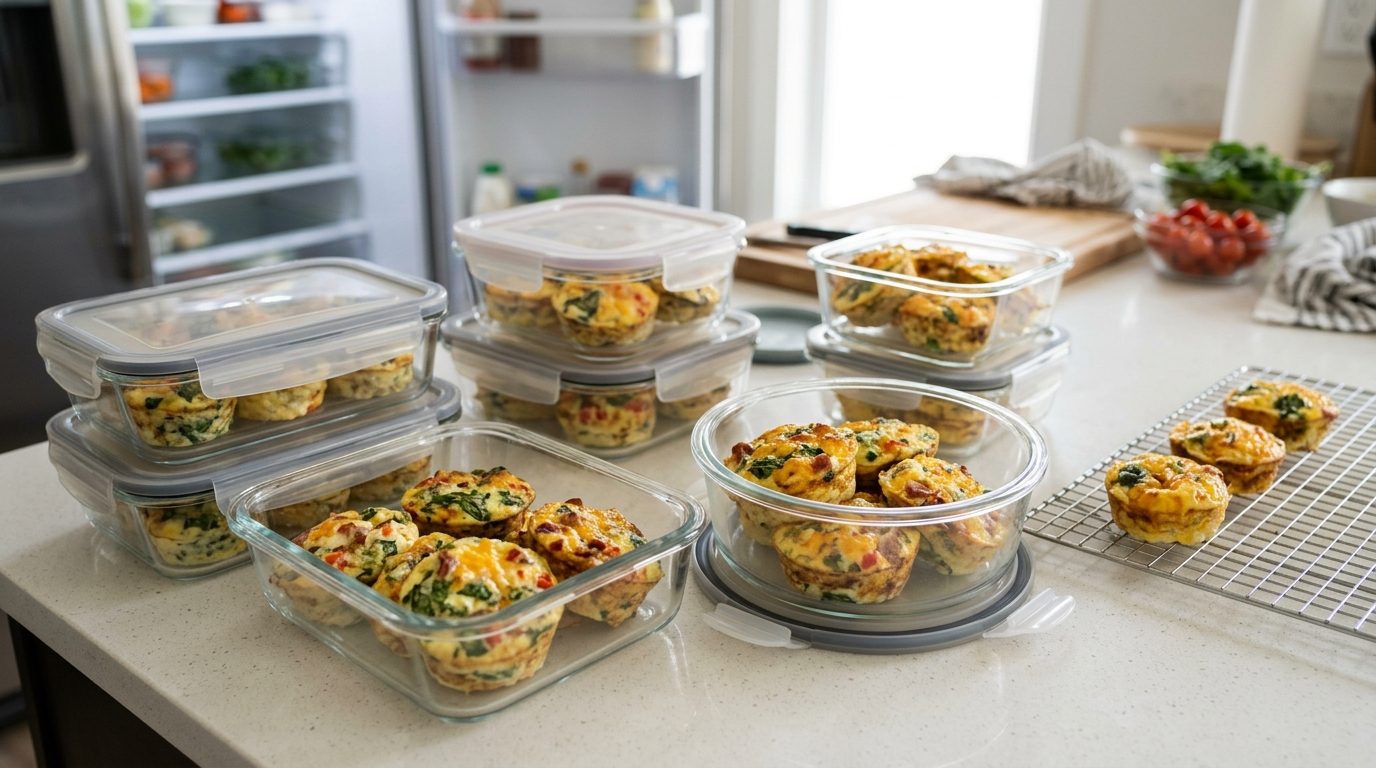 Egg bites packed in glass containers for the week