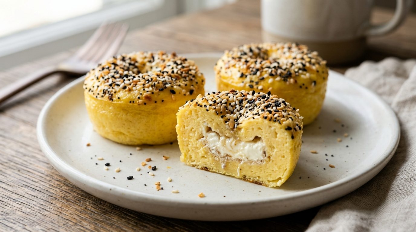 Everything bagel egg bites with a cream cheese center