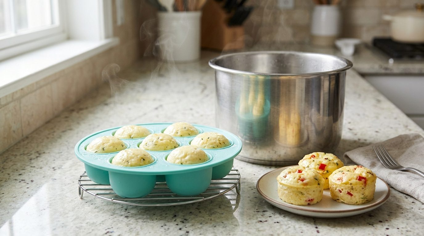 Egg bites in a silicone mold made in a pressure cooker