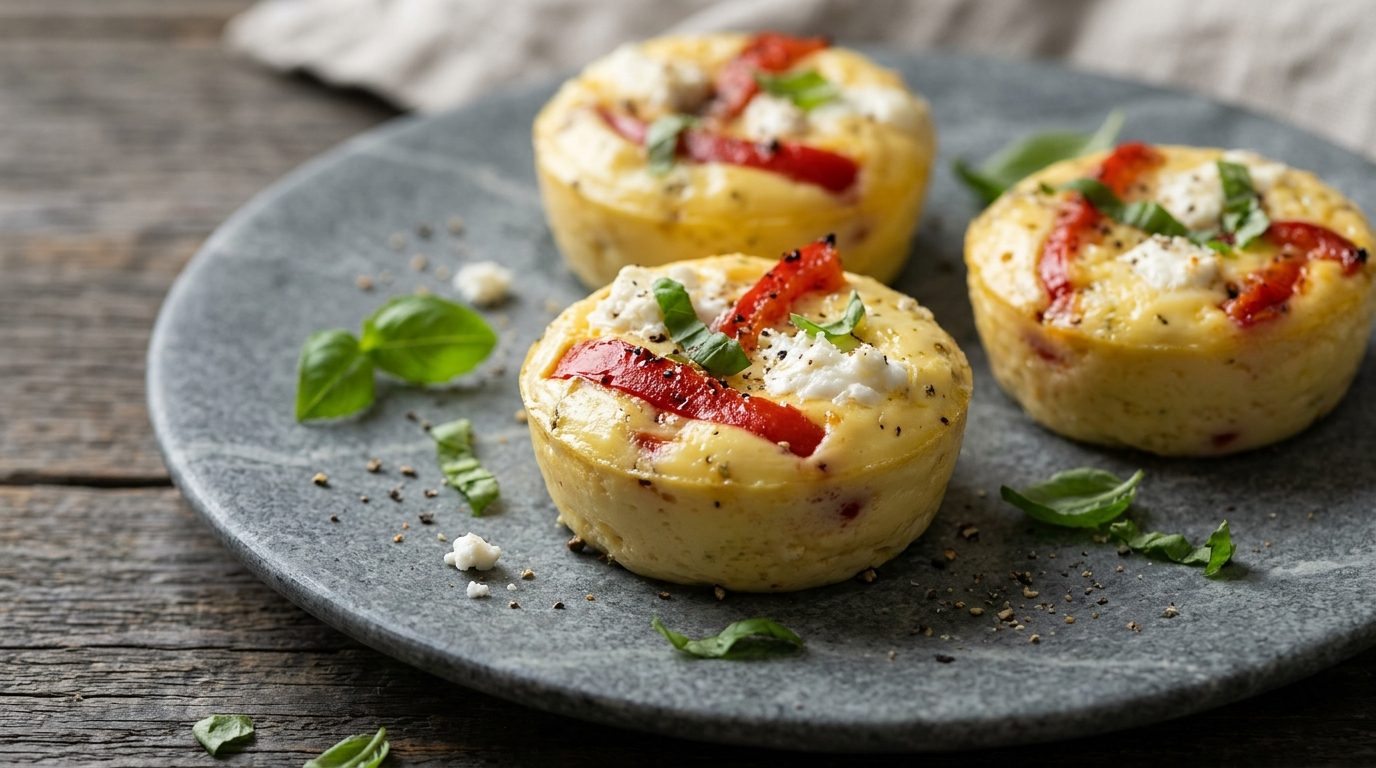 Roasted red pepper and goat cheese cups with basil