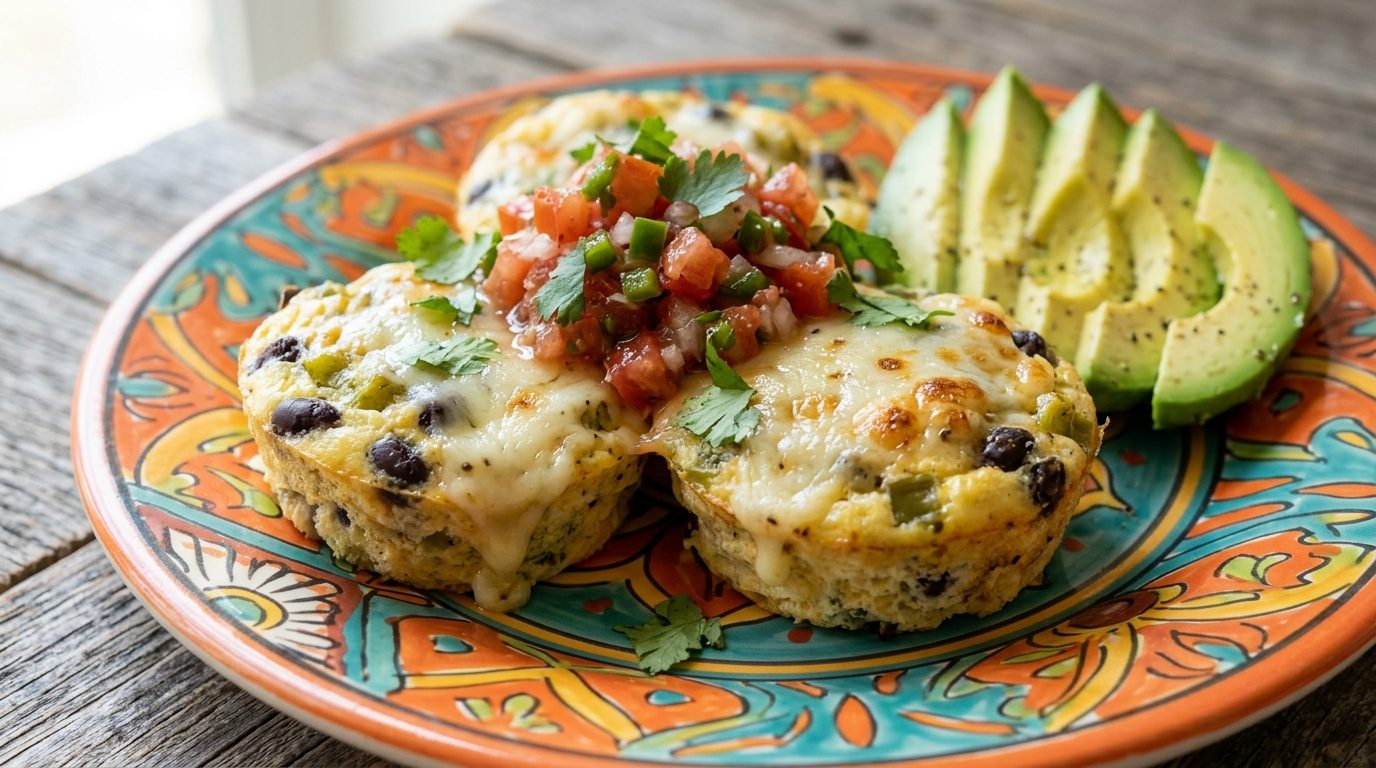 Southwest egg bites with black beans, salsa and avocado