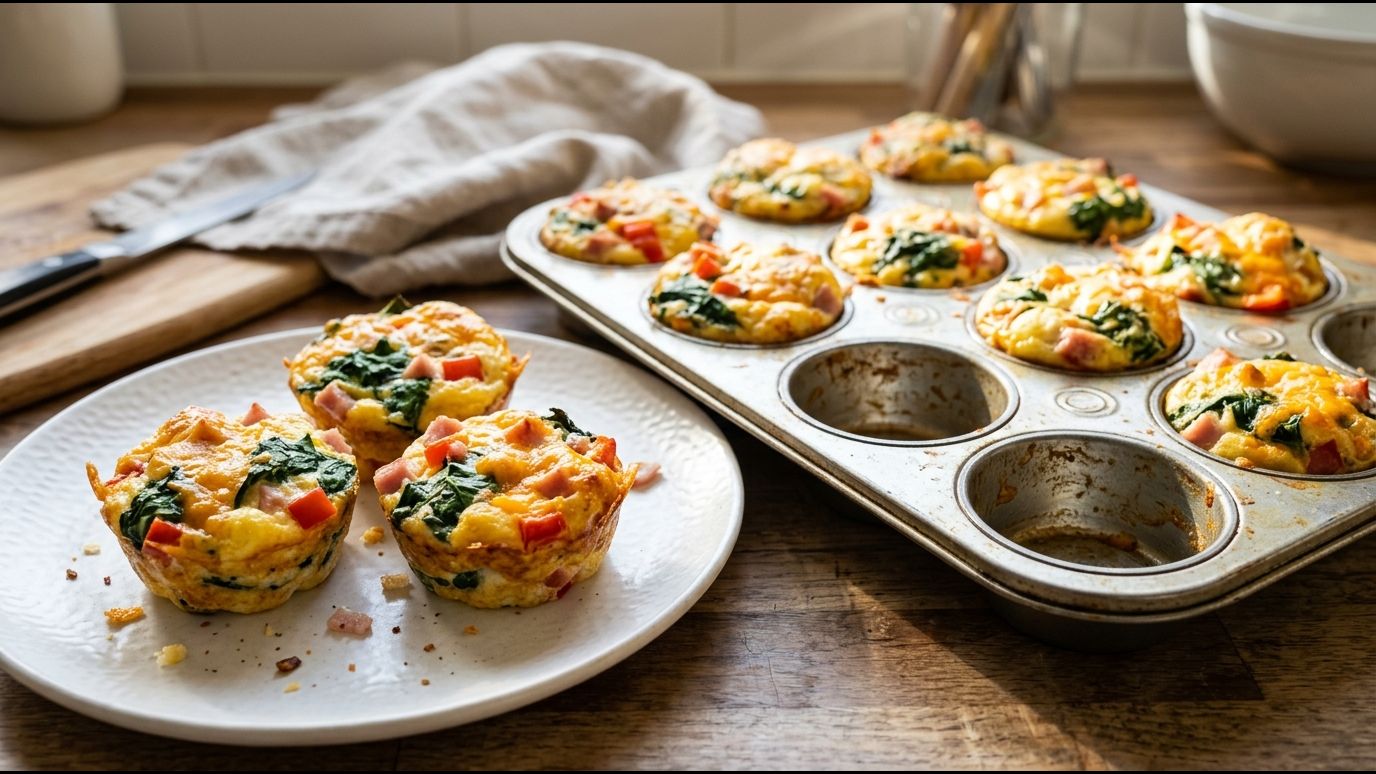 Freezer meals for new moms: egg muffin cups with spinach and cheddar