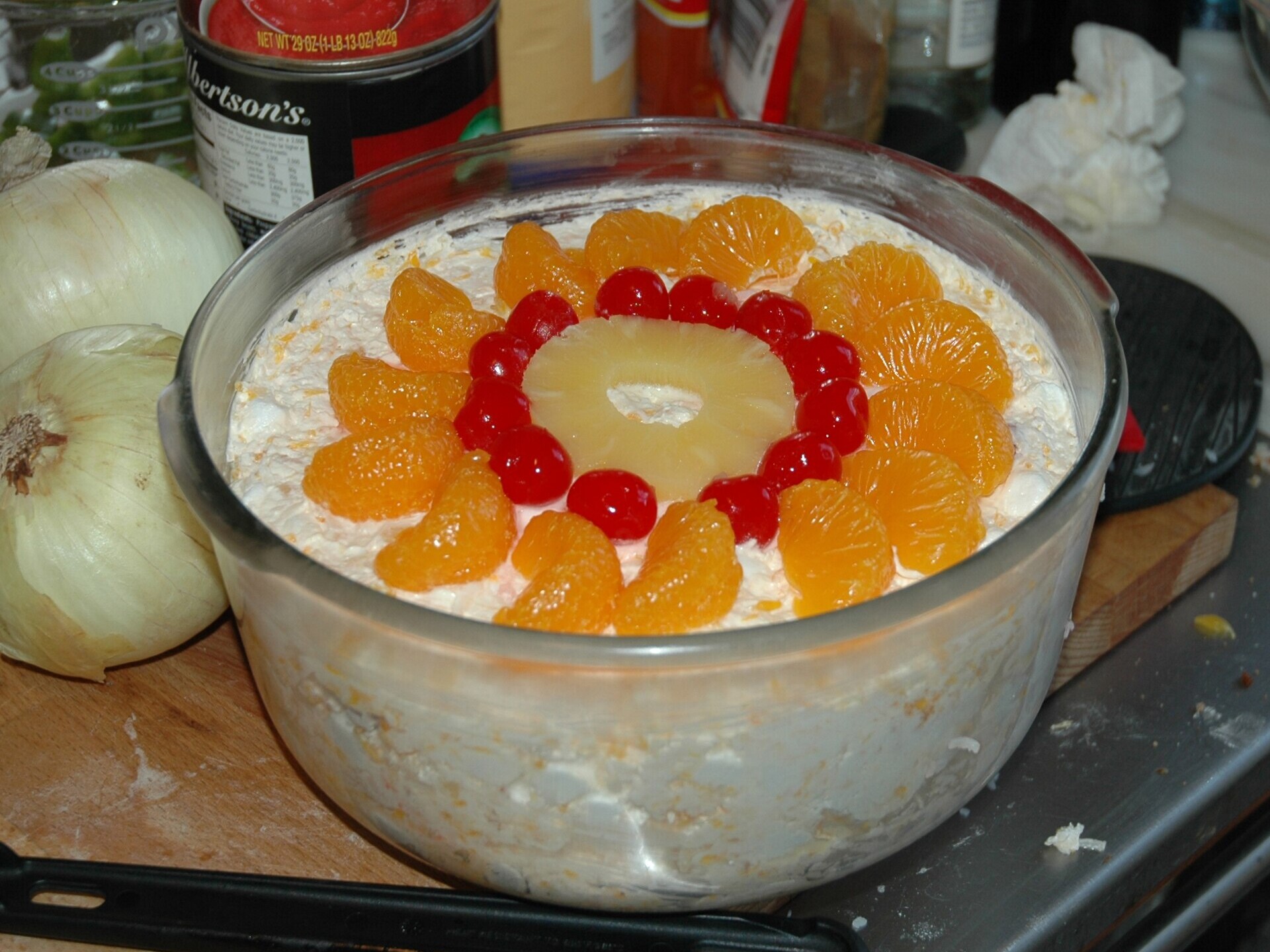 Grandparents' foods: creamy coconut ambrosia salad with orange slices