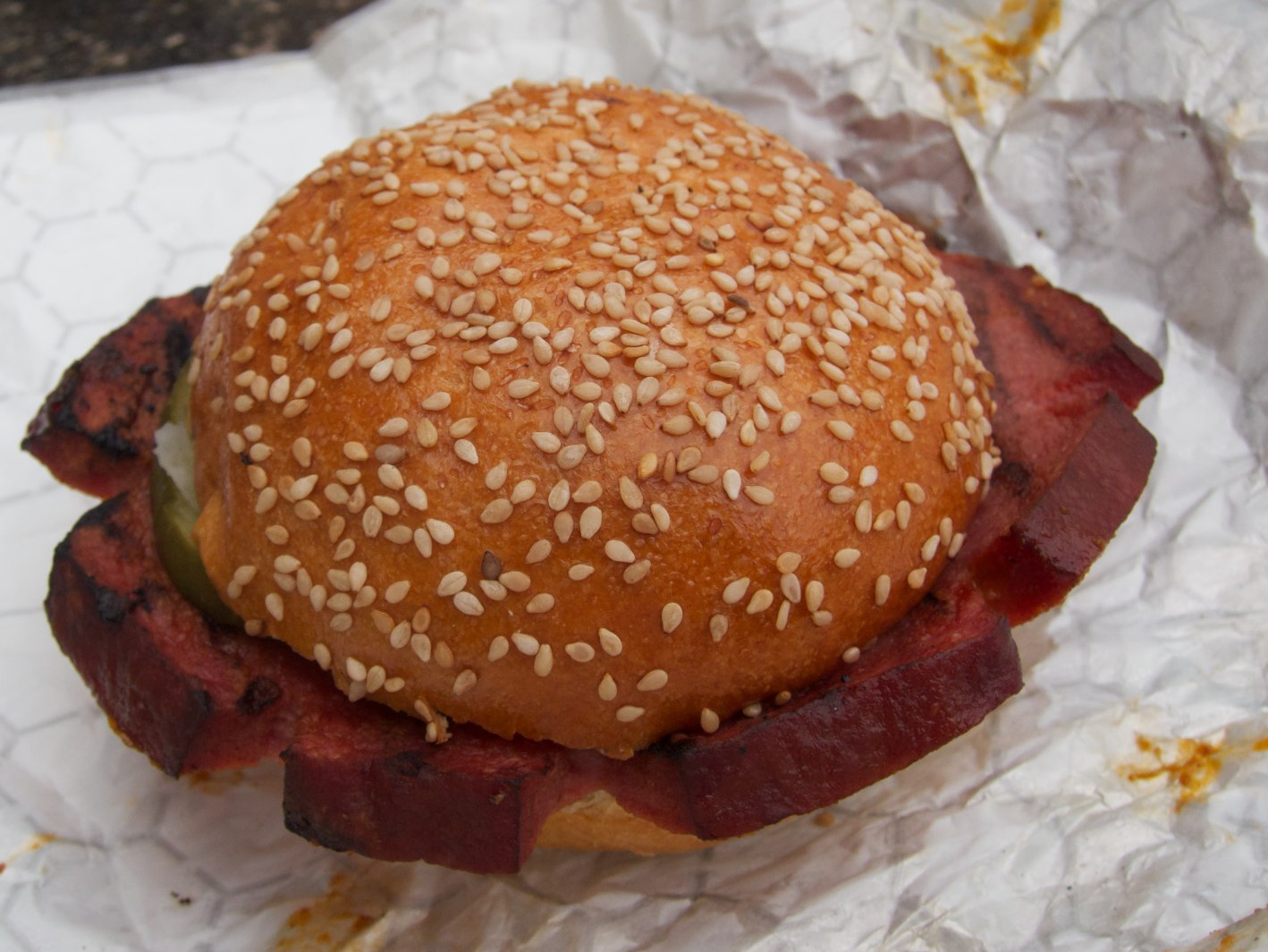 Grandparents' foods: a fried bologna sandwich on a toasted bun