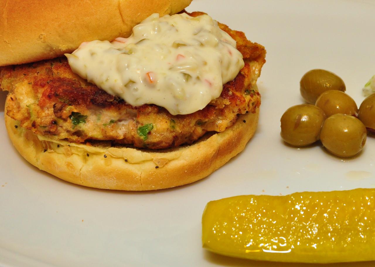 Grandparents' foods: a crispy salmon patty sandwich