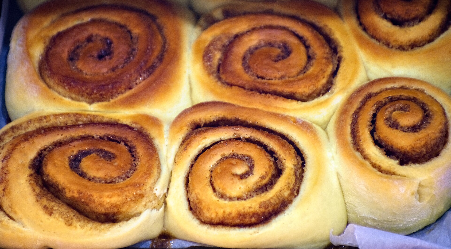Golden cinnamon rolls fresh from the oven