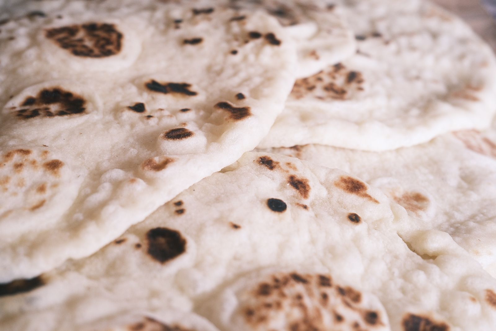 Soft cottage cheese flatbreads with toasted spots