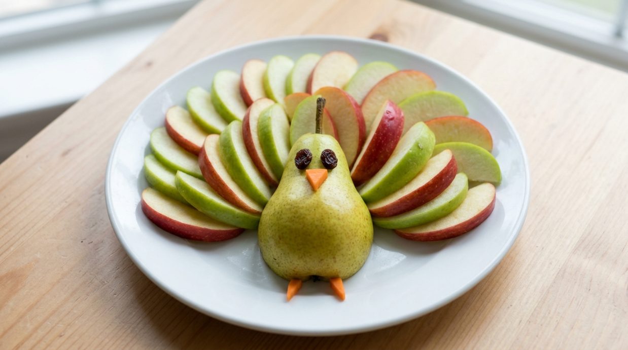 Fun food for kids: apple slices arranged like a turkey