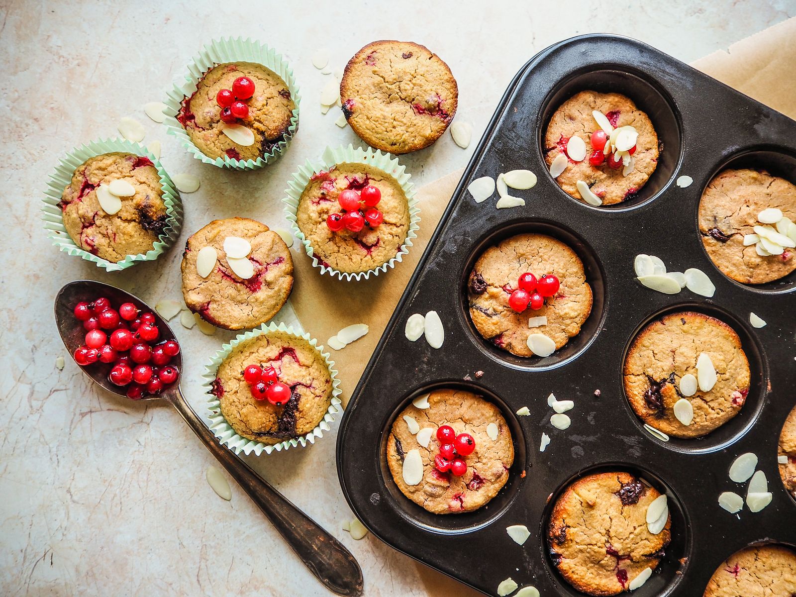 Berry oat and egg muffins in a muffin tin