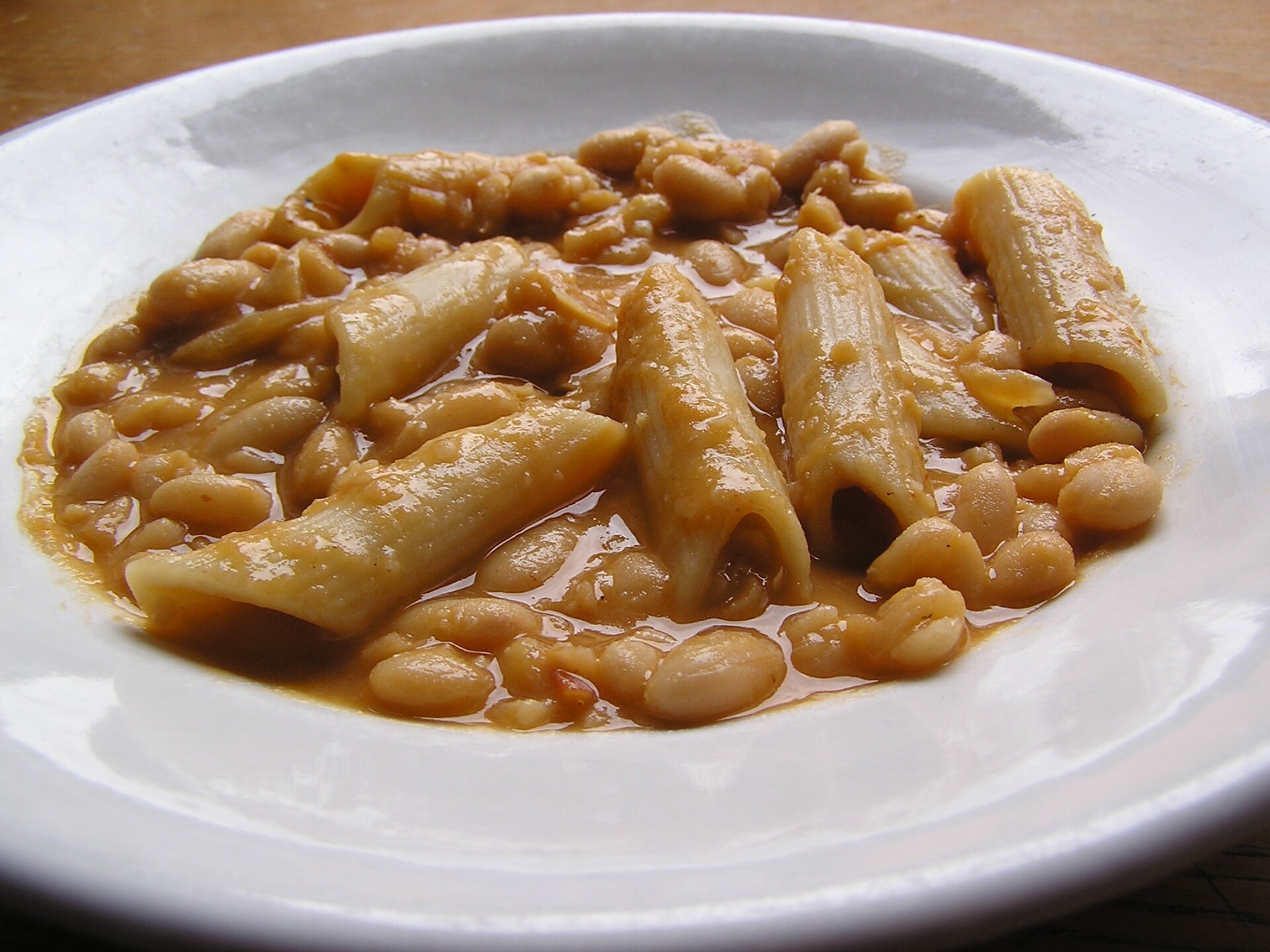 Pasta e fagioli in a white bowl