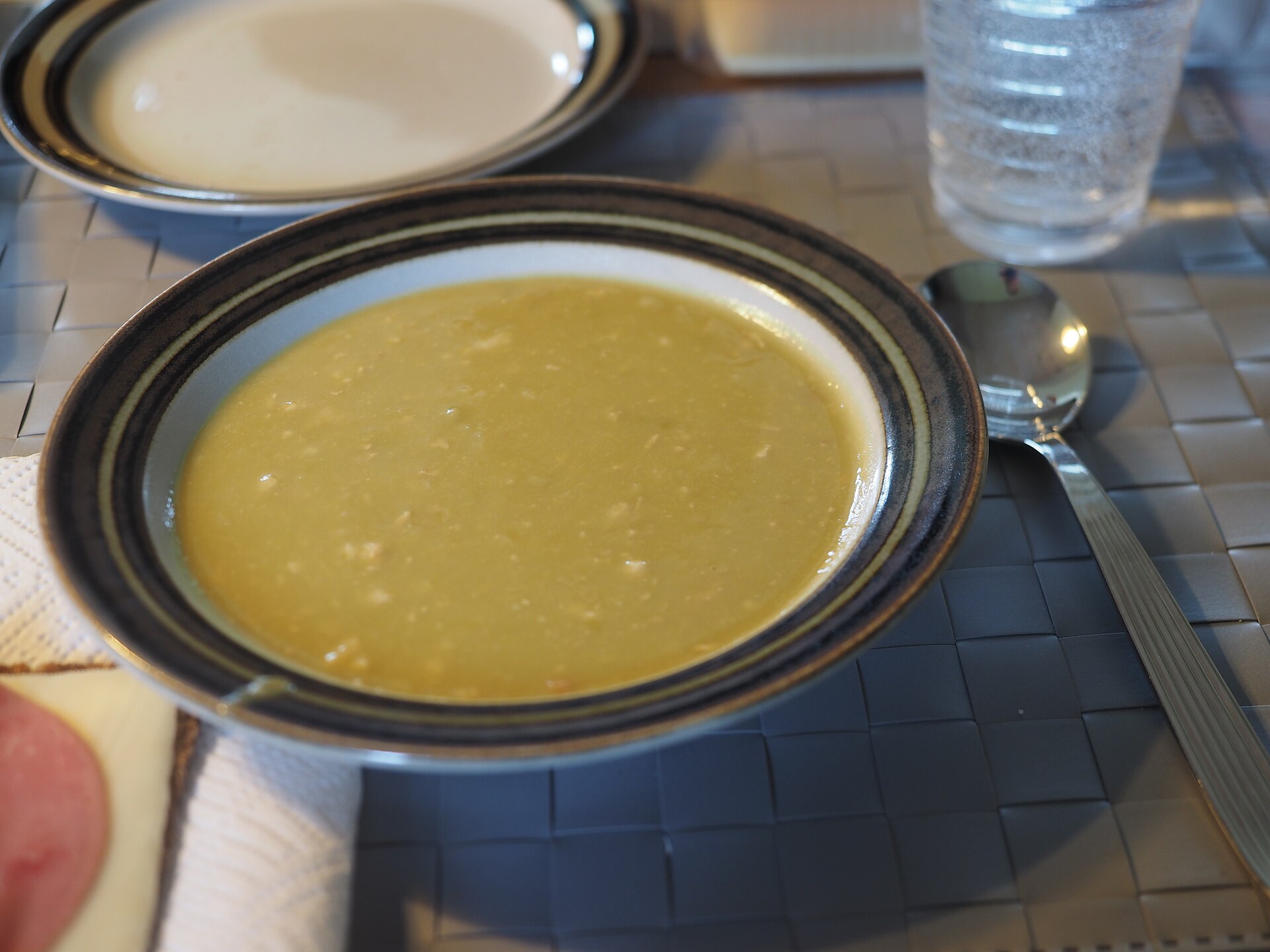 A bowl of thick split pea soup