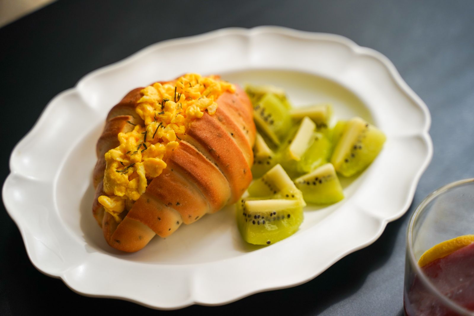 Soft scrambled eggs on a croissant, made the Gordon Ramsay way
