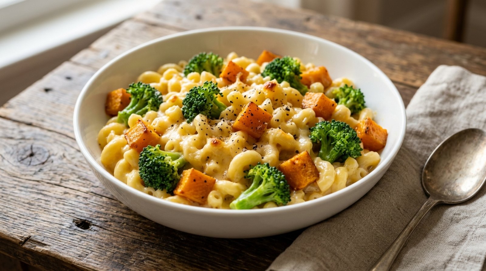 Volume eating mac and cheese with butternut squash and broccoli