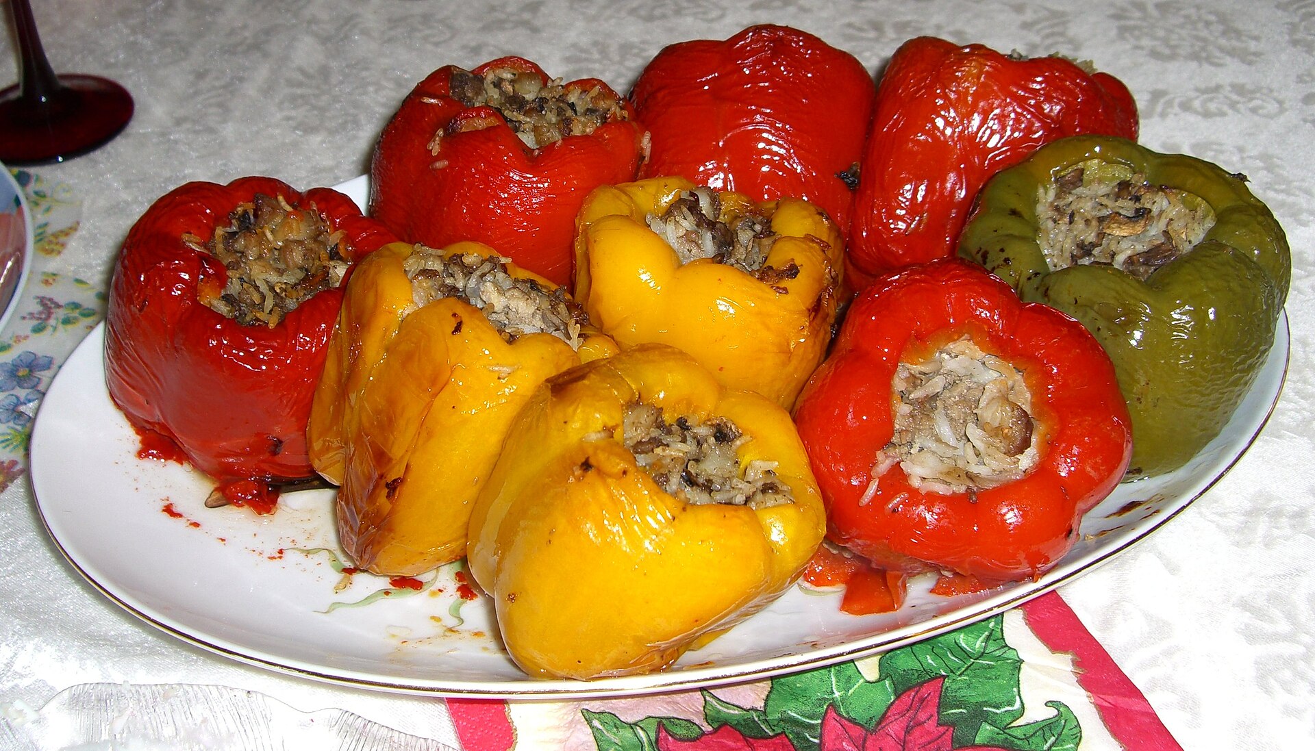 Colorful stuffed bell peppers on a platter