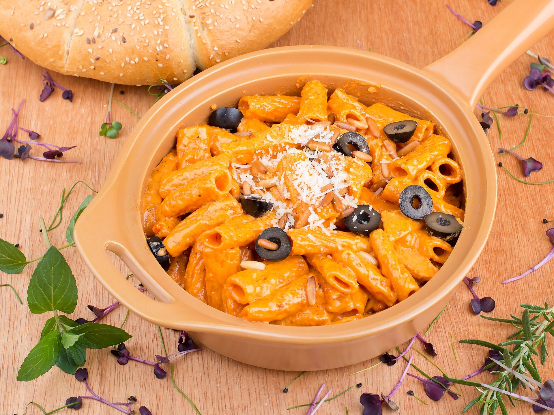 Penne pasta in a creamy tomato sauce