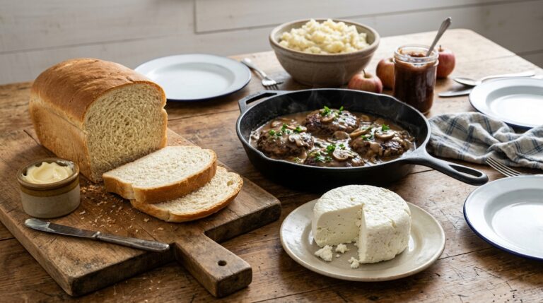 Amish recipes spread with white bread, farmer's cheese and poor man's steak