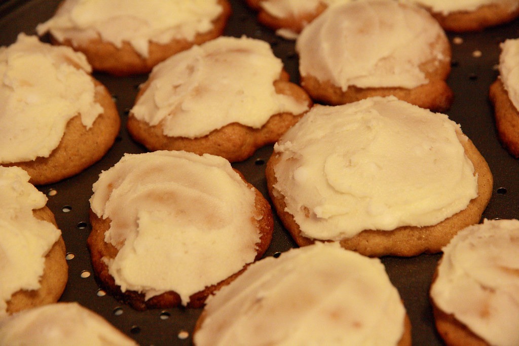 Sugar cookies topped with a smooth maple glaze