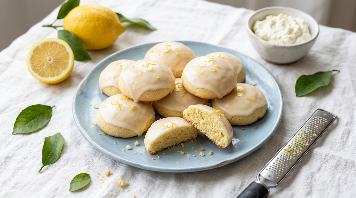 Soft lemon ricotta cookies with lemon glaze