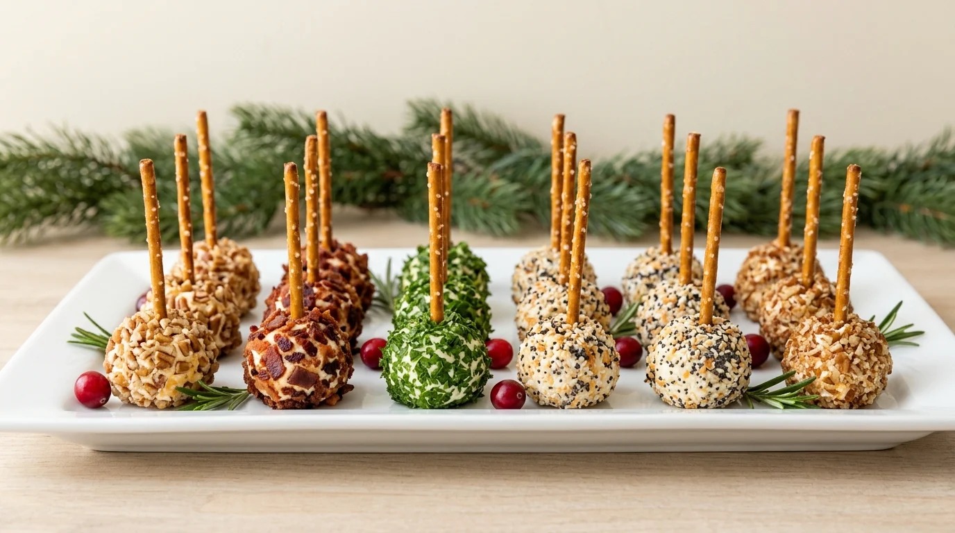 Mini appetizer bites on pretzel sticks
