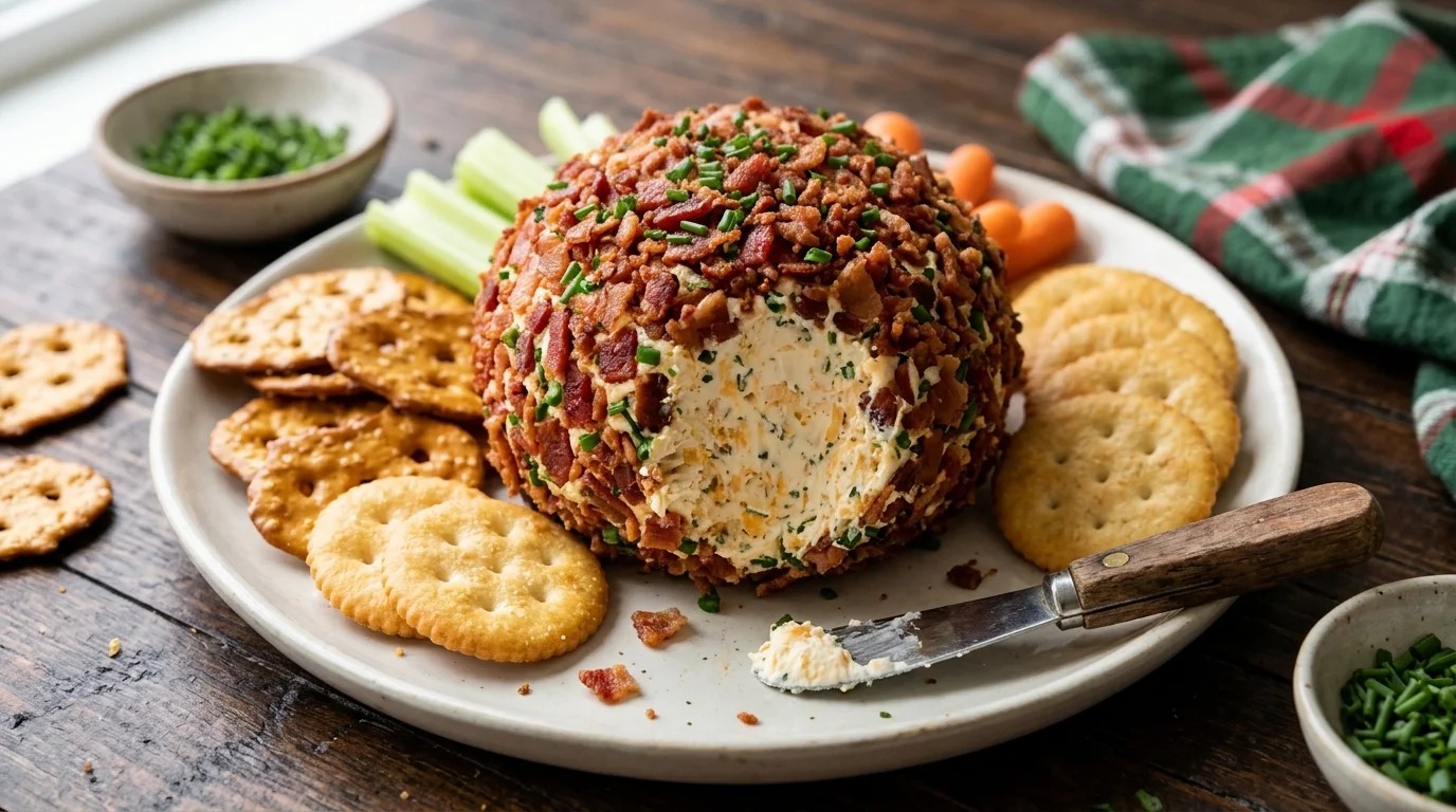 Ranch bacon cheese ball rolled in bacon and chives