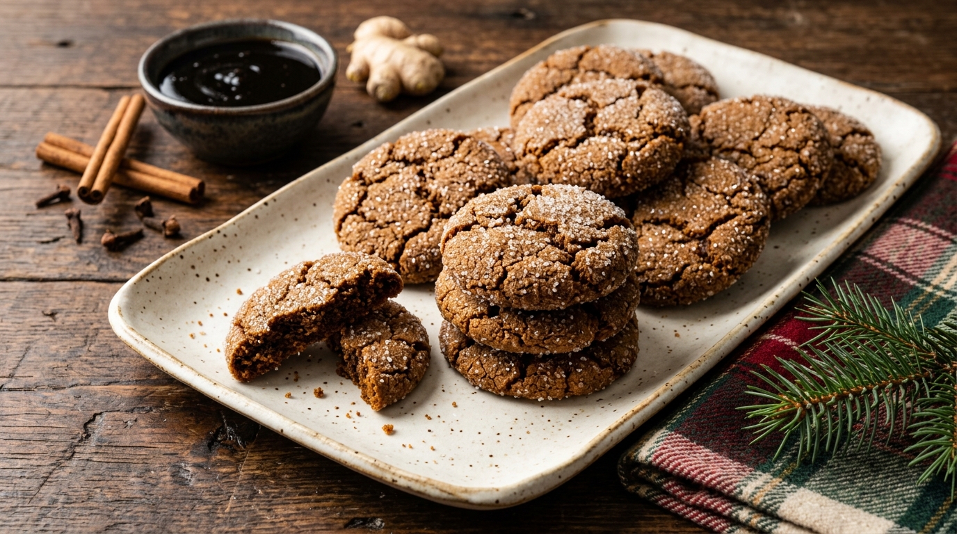 Molasses crinkles with sparkling sugar tops