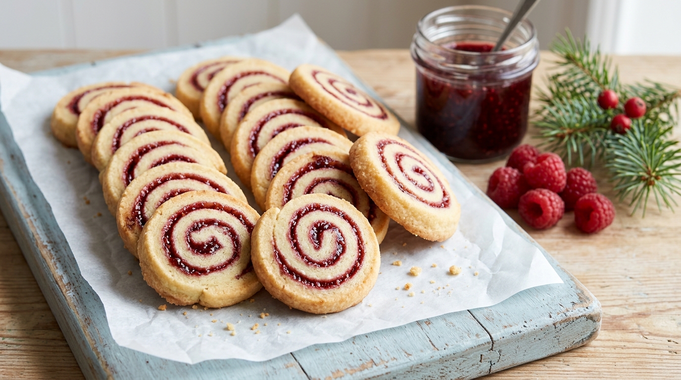 Raspberry pinwheel cookies with jam swirls
