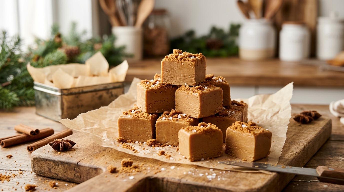 Cookie butter desserts include creamy caramel-colored fudge squares