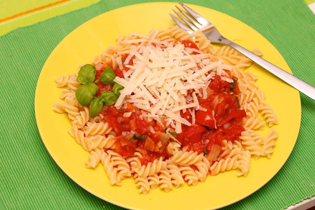 Pasta with simple butter tomato sauce and parmesan