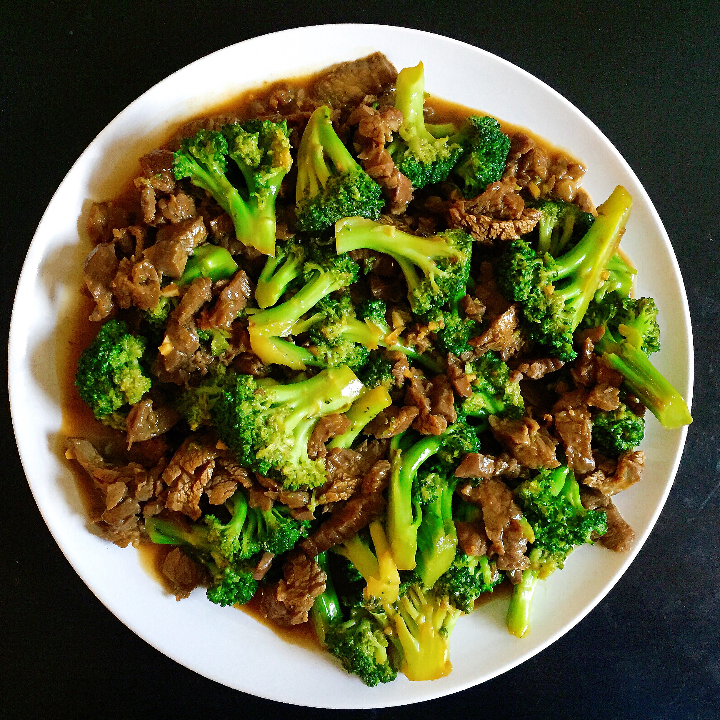 Beef and broccoli in a dark glossy sauce