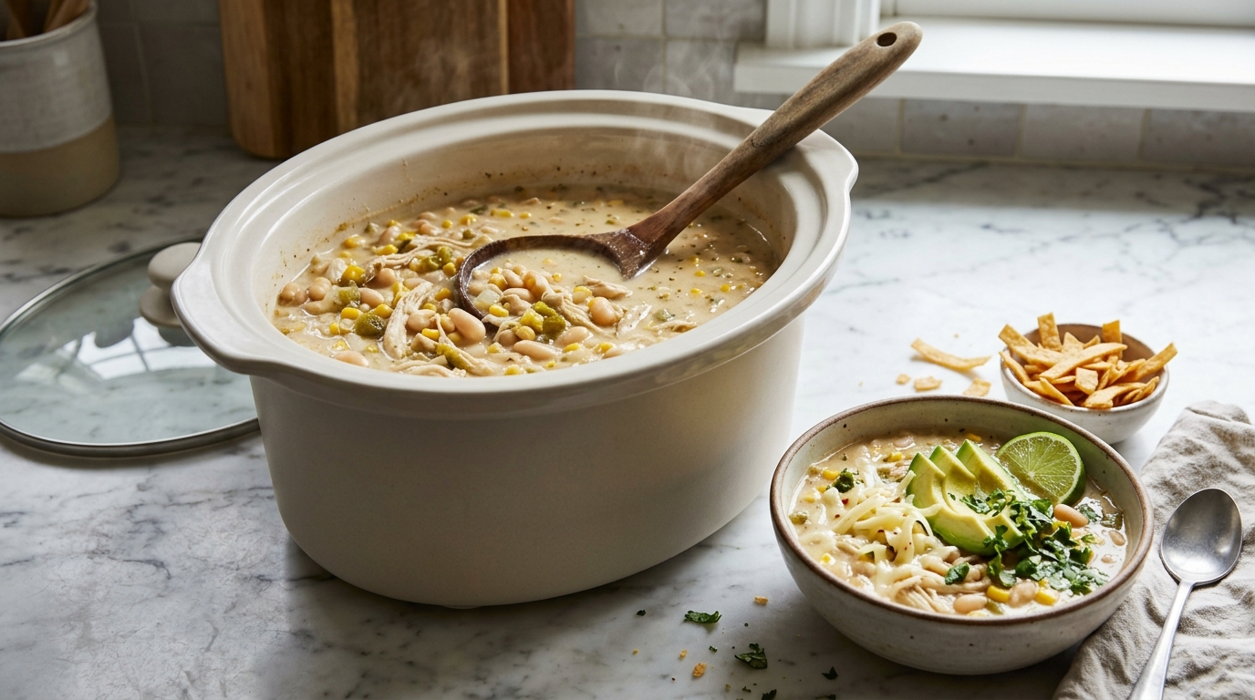 Easy chili recipes slow cooker white chicken chili with beans and corn