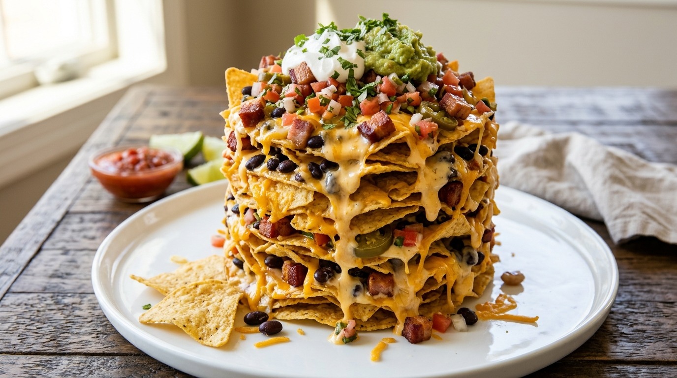 Guy Fieri recipes trash can nachos tower with cheese and salsa
