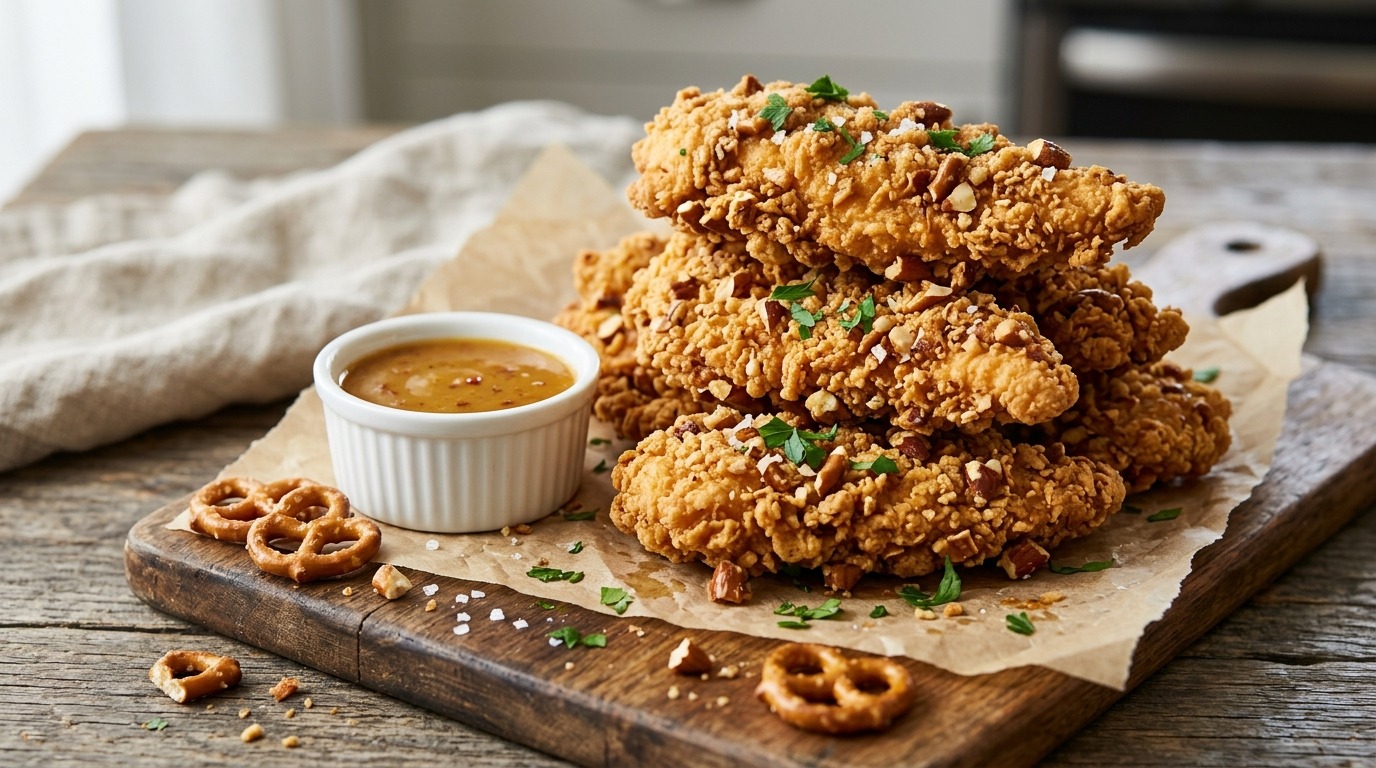 Pretzel chicken tenders from Guy Fieri recipes with honey Dijon dip