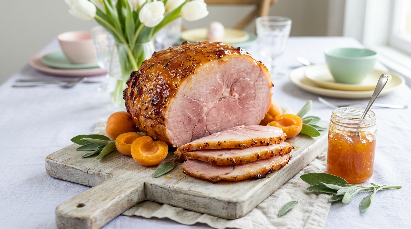 Apricot glazed roast on an Easter table