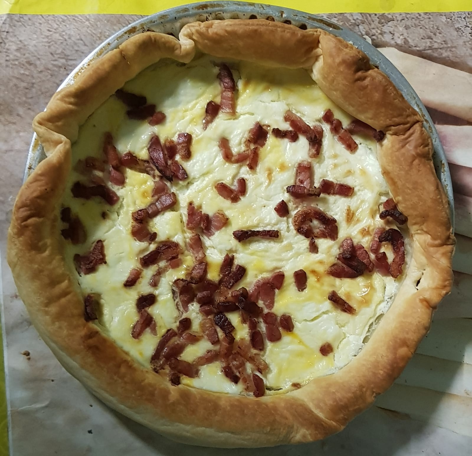 Quiche Lorraine in a pie dish