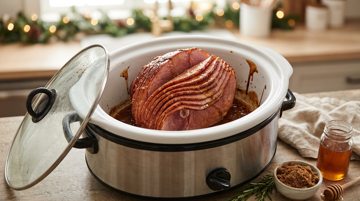 Spiral sliced roast in a slow cooker