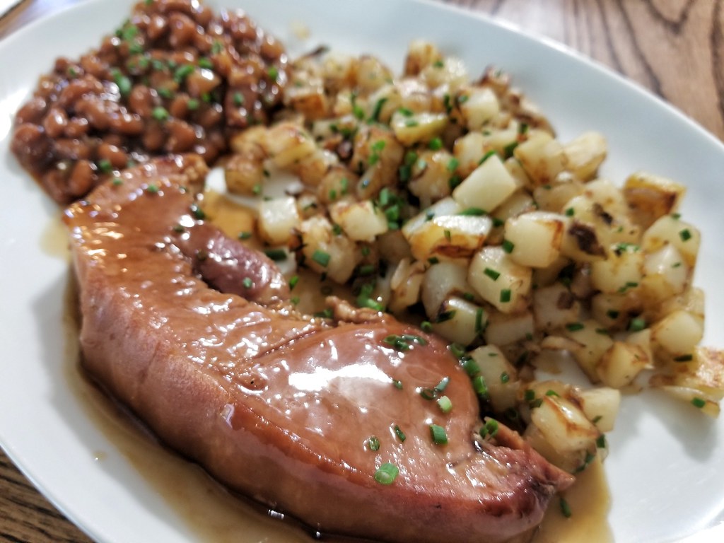 Skillet steak with red-eye gravy and potatoes